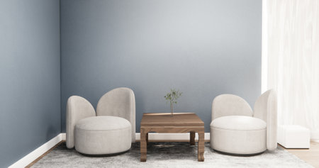 Interior Gray blue Living Room Design have  mini sofa modern and decoration. 3D renderingの写真素材