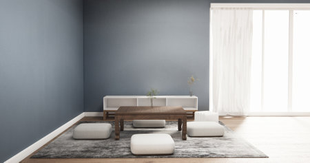 Interior Gray blue Living Room Design have  mini sofa modern and decoration. 3D renderingの写真素材