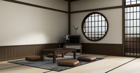low table in living room Japanese style with decoration muji minimal. 3D renderingの写真素材