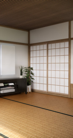 Cabinet wooden design on white room interior modern style.3D renderingの写真素材