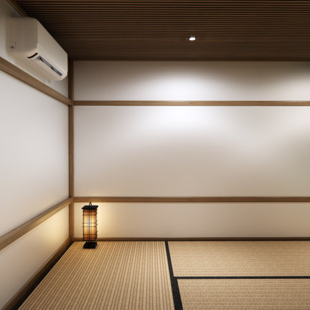 Japan modern room interior cleaning room with tatami mat and lamp Japanese style. 3D renderingの写真素材