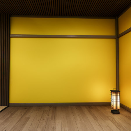 Japanese traditional low table and decoration on minimal muji room japan style.3D renderingの写真素材