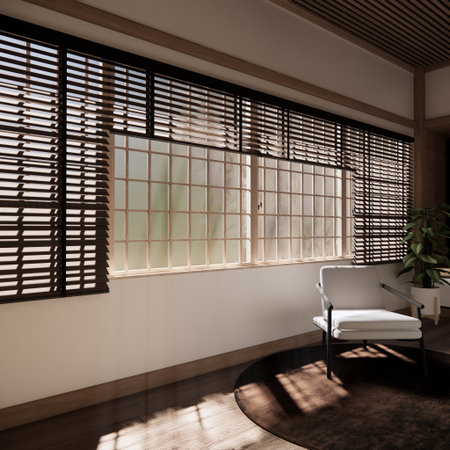 Asia wood room interior cleaning room with decoration Japanese style. 3D renderingの写真素材