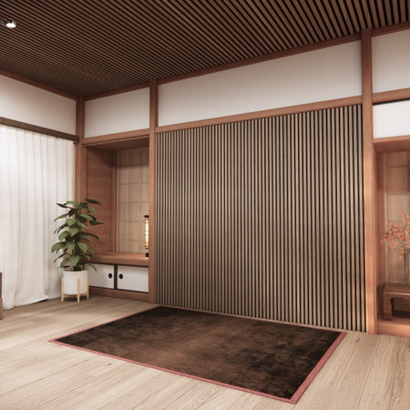 Tokonoma wall design Living room interior cleaning room Japanese traditional style. 3D renderingの写真素材