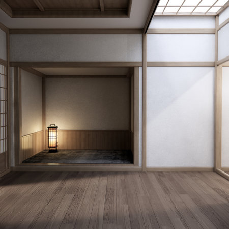 Mock up Cabinet design on earth tone wood room interior modern style .3D renderingの写真素材