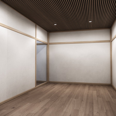 Mock up Cabinet design on earth tone wood room interior modern style .3D renderingの写真素材