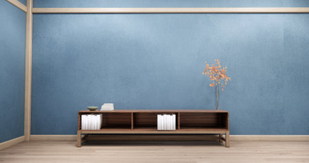 Mock up Cabinet design on earth tone wood room interior modern style .3D renderingの写真素材