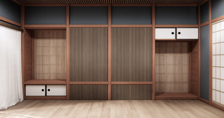Tokonoma wall design Living room interior cleaning room Japanese traditional style. 3D renderingの写真素材