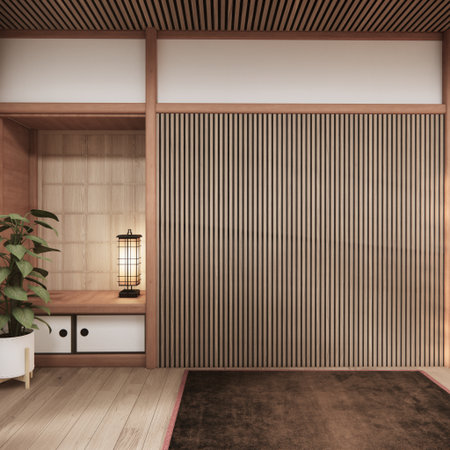 Tokonoma wall design Living room interior cleaning room Japanese traditional style. 3D renderingの写真素材