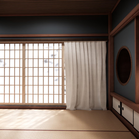 Tokonoma wall design Living room interior cleaning room Japanese traditional style. 3D renderingの写真素材