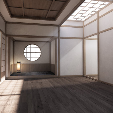 Mock up Cabinet design on earth tone wood room interior modern style .3D renderingの写真素材