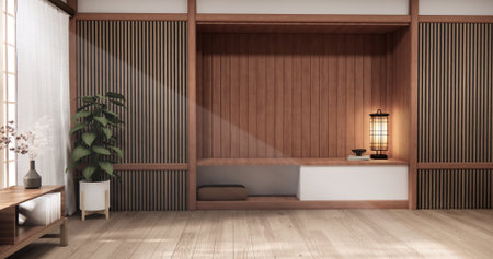 Tokonoma wall design Living room interior cleaning room Japanese traditional style. 3D renderingの写真素材