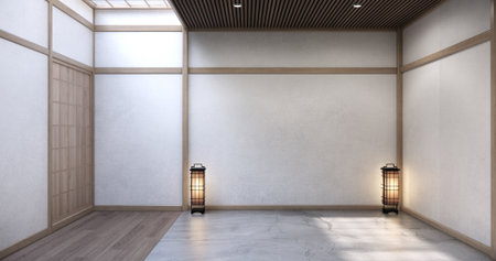 Mock up Cabinet design on earth tone wood room interior modern style .3D renderingの写真素材