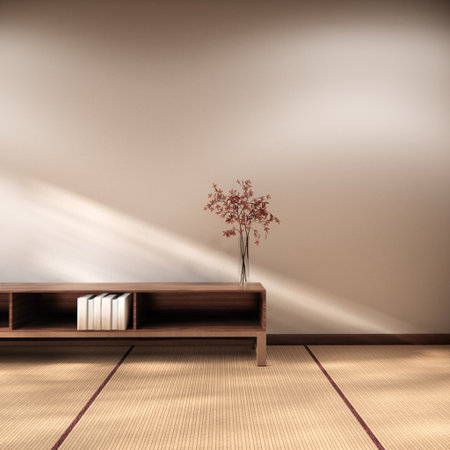 Mock up Cabinet design on earth tone wood room interior modern style .3D renderingの写真素材