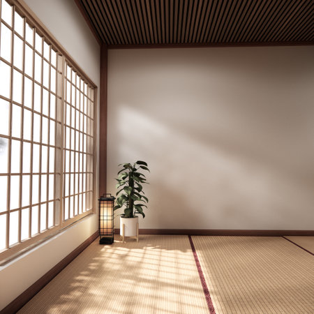 Tatami mat floor, room japanese traditional style. 3D renderingの写真素材