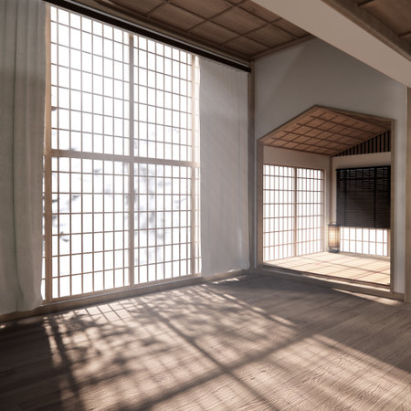 Mock up Cabinet design on earth tone wood room interior modern style .3D renderingの写真素材