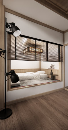 Bedroom Japanese traditional and mattress bed on floor and decoration japanese . 3D renderingの写真素材