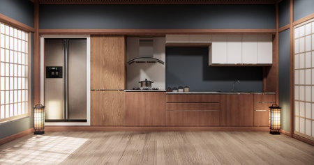 Mock up Kitchen room japanese style,white wall mock up.3D renderingの写真素材
