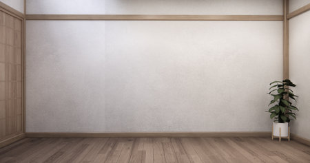 Mock up Cabinet design on earth tone wood room interior modern style .3D renderingの写真素材