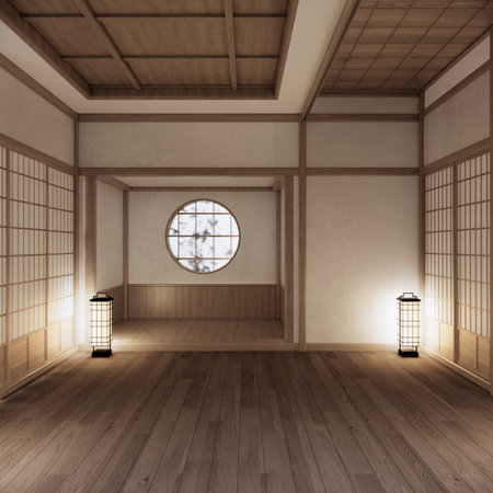 Modern japan style and decorated with tv cabinet on white wall. 3d renderingの写真素材