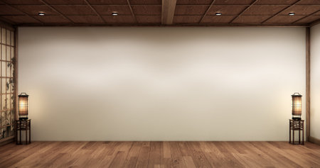 Architecture and interior concept Empty room and wood panels wall background 3D illustration renderingの写真素材