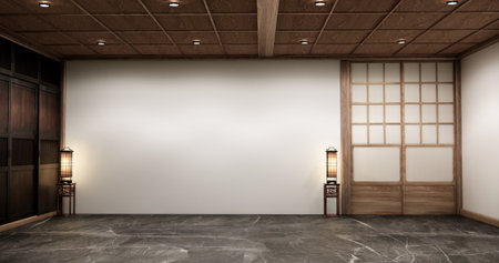 Architecture and interior concept Empty room wood docoration wall on granite floor. 3D illustration renderingの写真素材