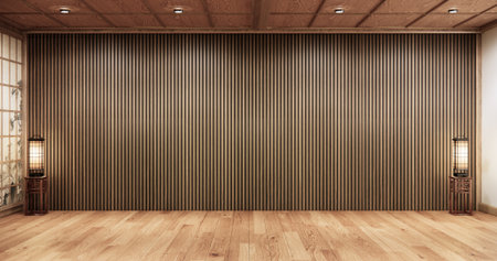 Architecture and interior concept Empty room and wood panels wall background 3D illustration renderingの写真素材