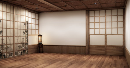 Architecture and interior concept Empty room and wood panels wall background 3D illustration renderingの写真素材