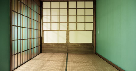 Mock up Big room very Luxury zen style, Designed specifically in Japanese style, empty mint room. 3D renderingの写真素材