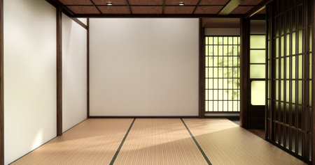 Tatami mat floor, room japanese traditional style. 3D renderingの写真素材