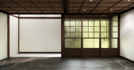 Mock up interior concept Empty room wood docoration wall on granite floor. 3D illustration renderingの写真素材