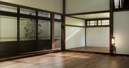 Architecture and interior concept Empty room and wood panels wall background 3D illustration renderingの写真素材