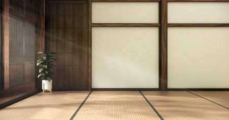 Tatami mat floor, room japanese traditional style. 3D renderingの写真素材