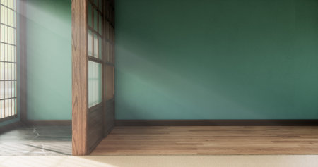 Mock up Big room very Luxury zen style, Designed specifically in Japanese style, empty mint room. 3D renderingの写真素材