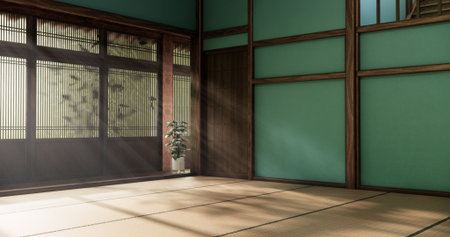 Mock up Big room very Luxury zen style, Designed specifically in Japanese style, empty mint room. 3D renderingの写真素材