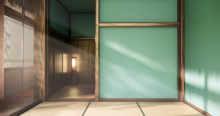 Mock up Big room very Luxury zen style, Designed specifically in Japanese style, empty mint room. 3D renderingの写真素材