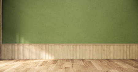 Green dark wall empty room, Modern japanese wood floor, room japanese traditional style. 3D renderingの写真素材