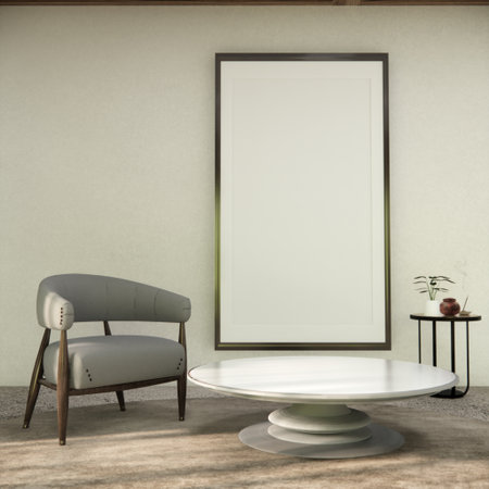 arm chair and decoration japanese on Modern room interior wabisabi style.3D rendering