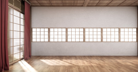 Empty wooden room, Clean japandi room interior, 3D renderingの写真素材