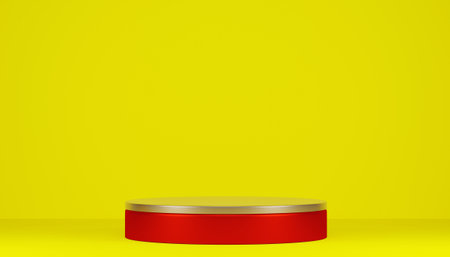 Red podium show cosmetic product geometric. 3D renderingの写真素材