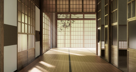 Empty room,Clean japanese minimalist room interior, 3D renderingの写真素材