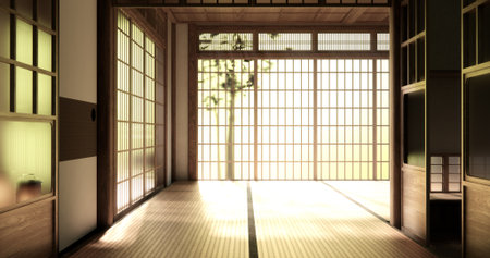 Empty room,Clean japanese minimalist room interior, 3D renderingの写真素材