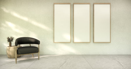Living room concept Empty room wood decoration wall on white floor. 3D illustration renderingの写真素材
