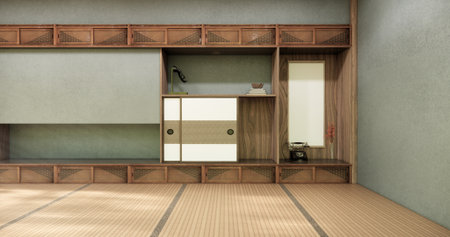 Tatami mat floor on Empty room Japanese traditional style. 3D renderingの写真素材