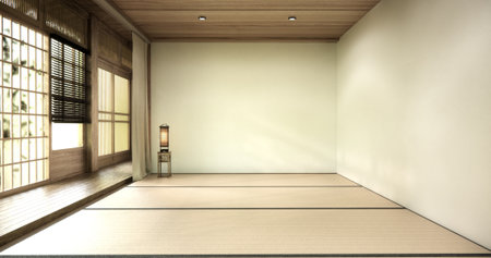 Mock up empty, Modern japanese tatami mat floor, room japanese traditional style. 3D renderingの写真素材