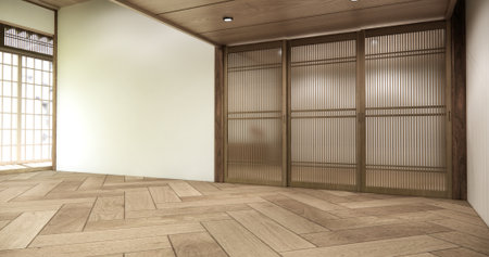 Empty wooden room interior white room and wooden floor, 3D renderingの写真素材