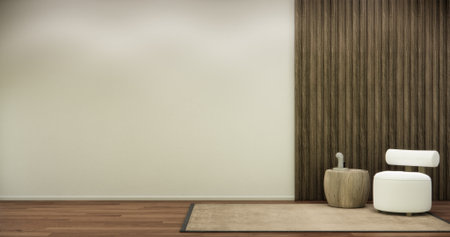 interior design has a armchair on empty room japanese design,3D renderingの写真素材