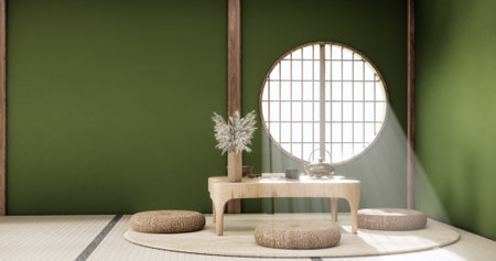 low table in Green room Japanese style with decoration minimal. 3D renderingの写真素材