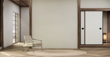 Mock up Japan wooden sofa armchair minimalist design muji style.3D renderingの写真素材