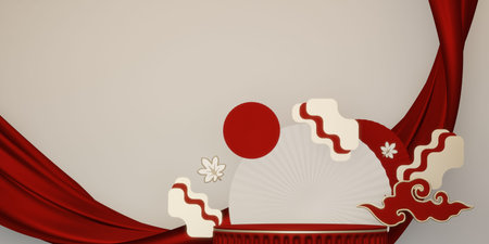 Year of red concept Podium, minimal geometric design.3D renderingの写真素材